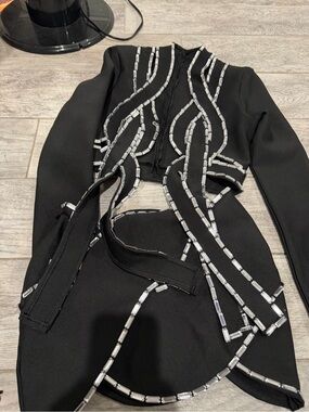 Black Embellished Two-Piece Skirt Set